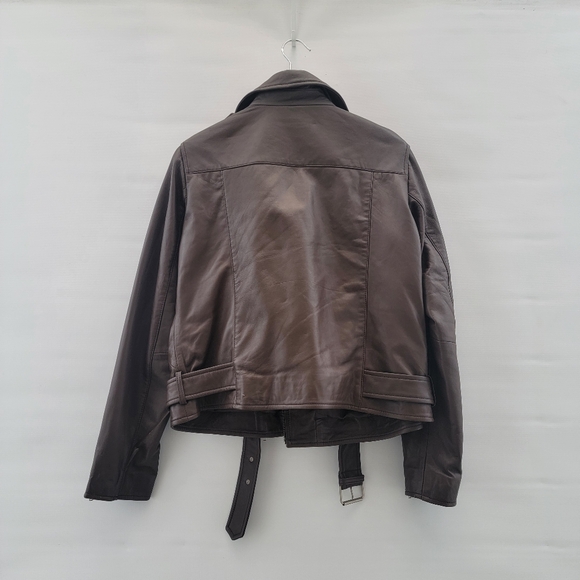 Quince Mocha Brown Leather Moto Biker Jacket Size Large Timeless Minimalist - Picture 10 of 16
